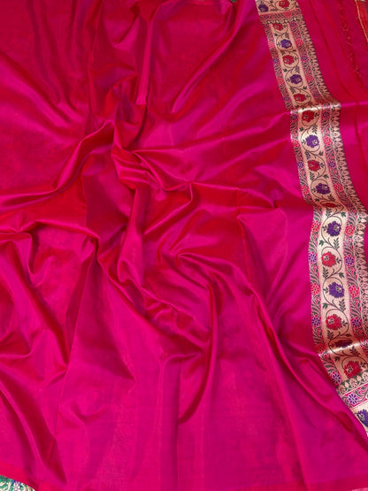 Rani Pink Banarasi Gharchola Pure Katan Silk Saree