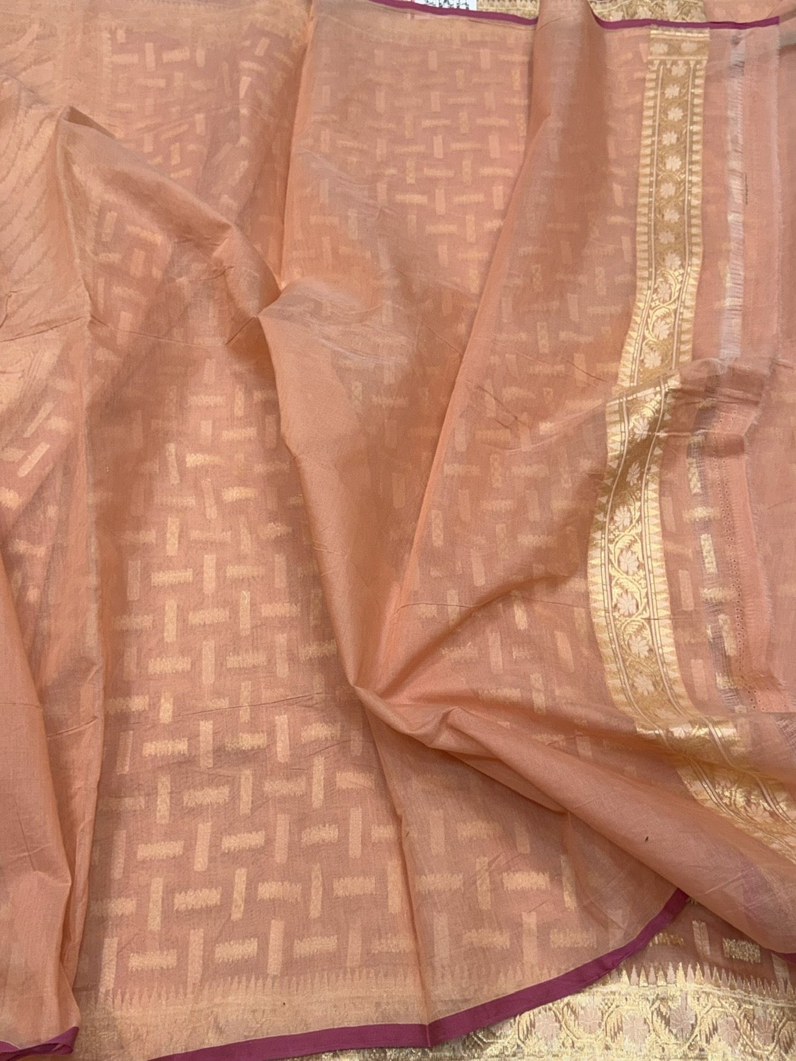 Peach Banarasi Pure Kora Cotton Saree