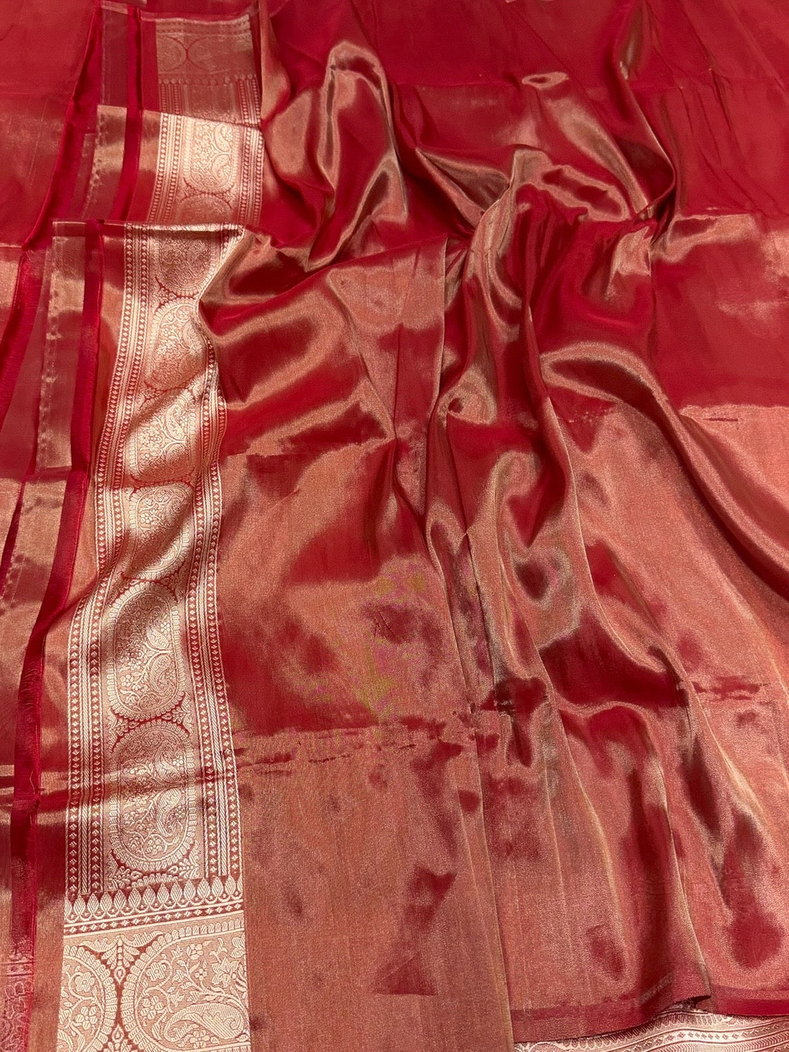 Rust Brown Handwoven Pure Banarasi Tissue Silk Saree
