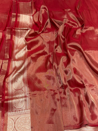 Rust Brown Handwoven Pure Banarasi Tissue Silk Saree