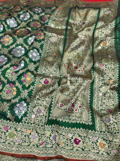 Bottle Green Handwoven Pure Banarasi Silk Saree