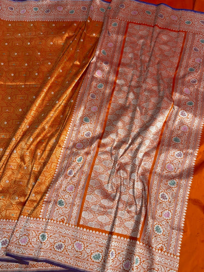 Orange Pure Banarasi Silk Brocade Saree