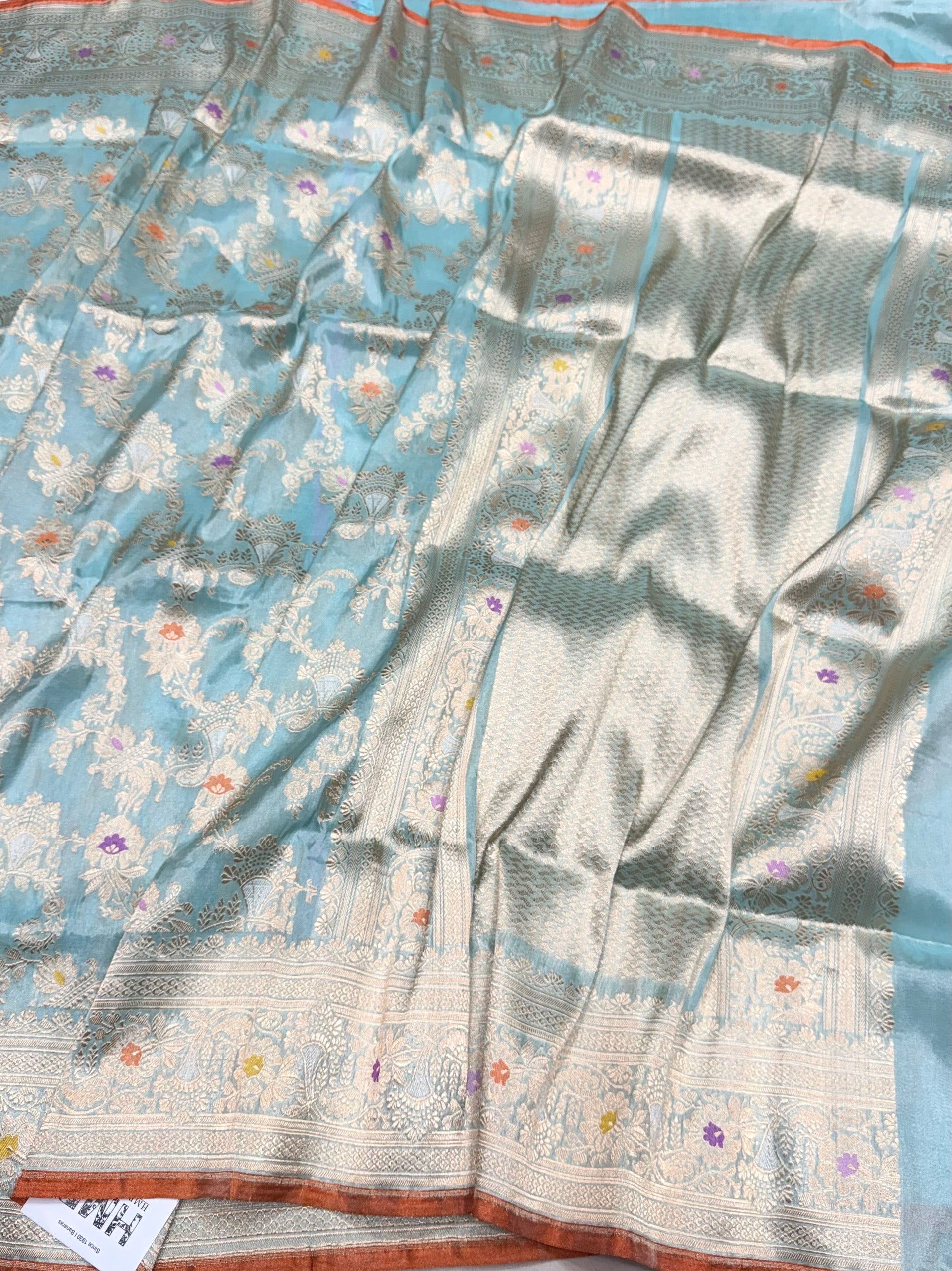 Sky Blue Handwoven Pure Banarasi Tissue Saree