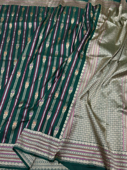Bottle Green Handwoven Pure Banarasi Silk Saree