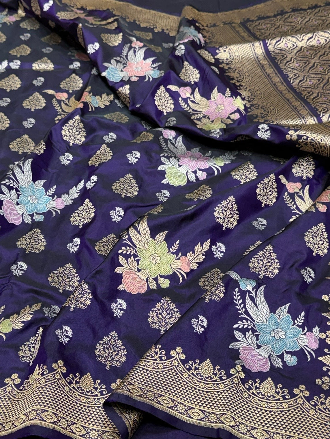 Purple Handwoven Pure Banarasi Silk Saree | Pure Katan Silk | Kadwa Weave | HMR Handlooms