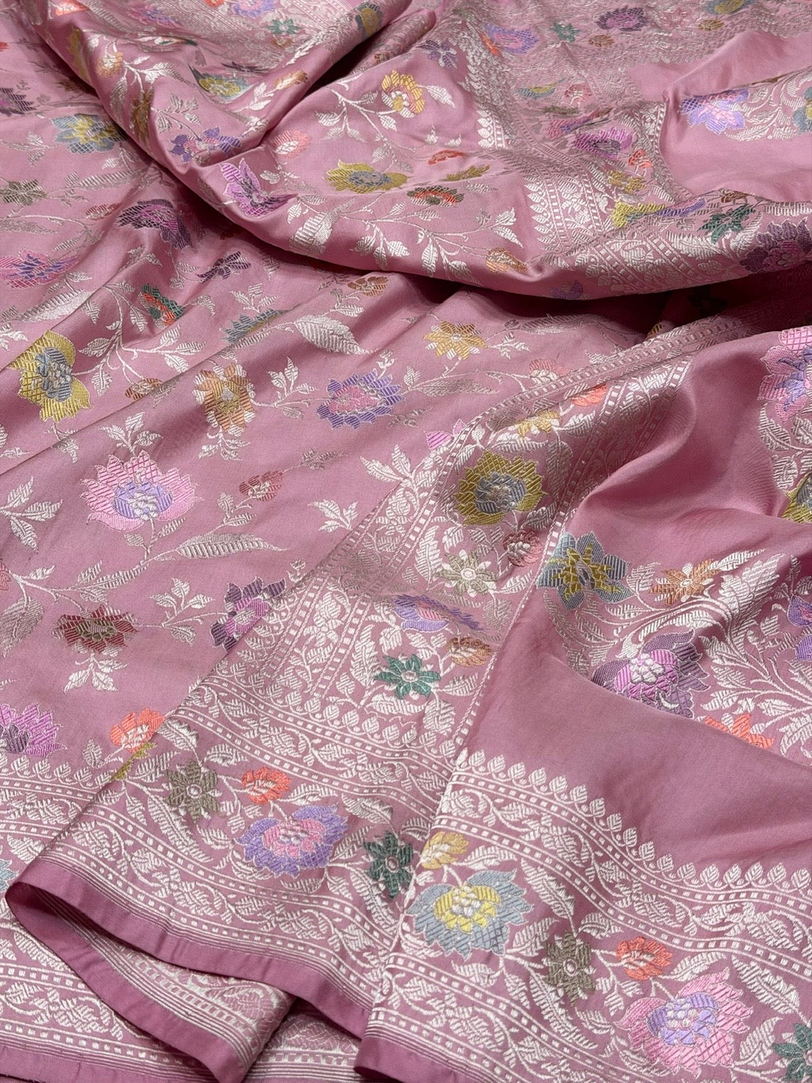 Dusty Mauve Pink Handwoven Pure Banarasi Silk Saree – Luxury Kadwa Handloom Wedding &amp; Festive Saree