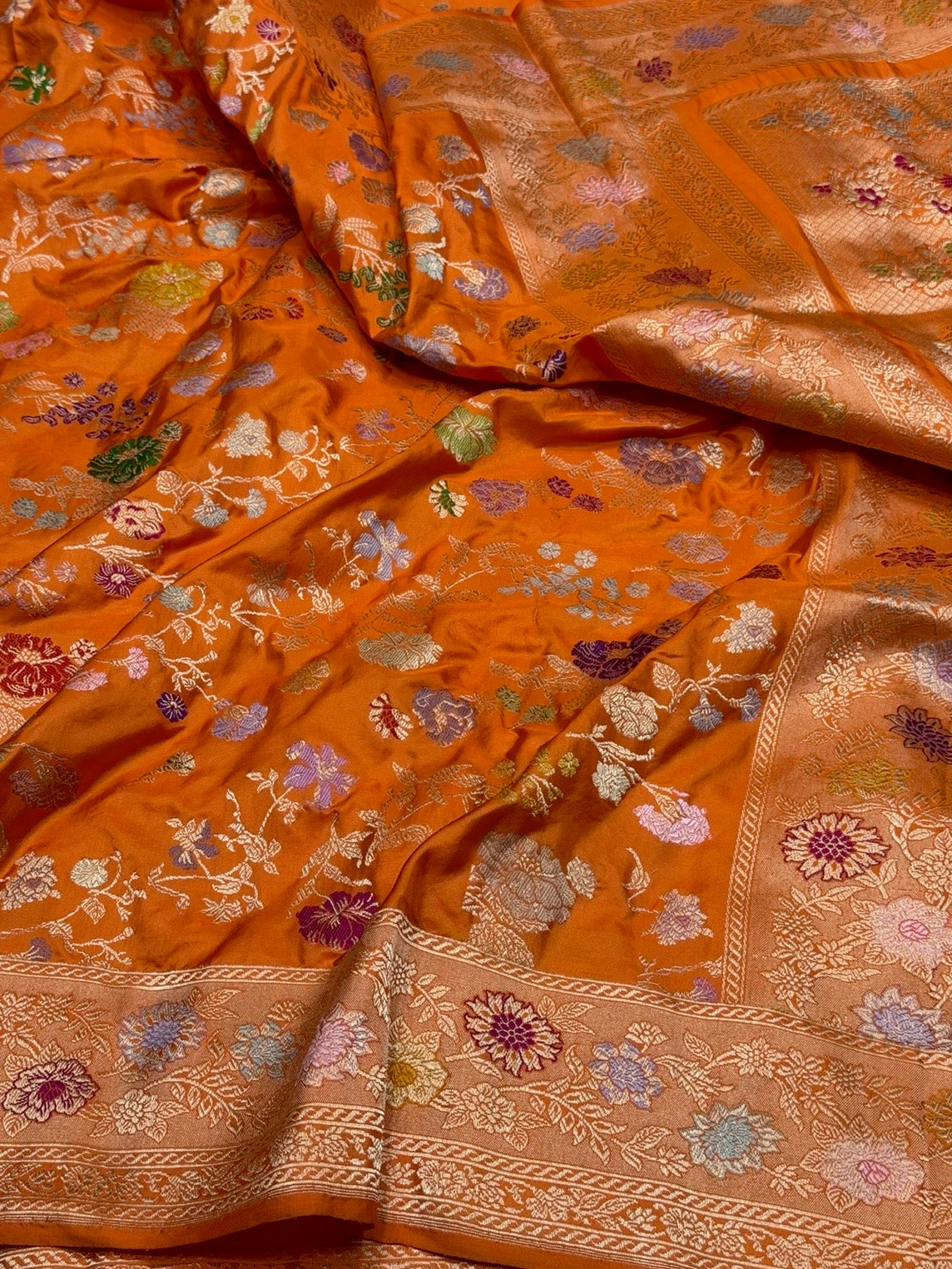 Orange Handwoven Pure Banarasi Silk Saree