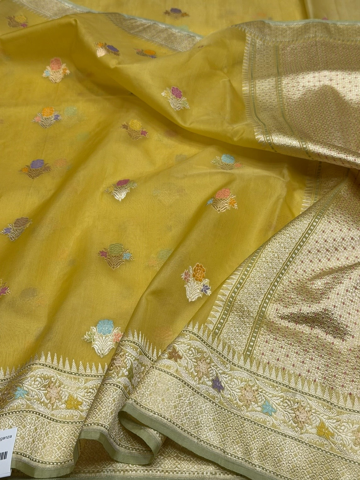 Mehndi Yellow Handwoven Pure Organza Silk Saree