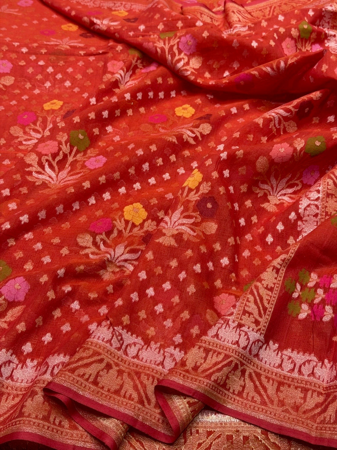 Red Pure Muslin Cotton Jamdani Saree