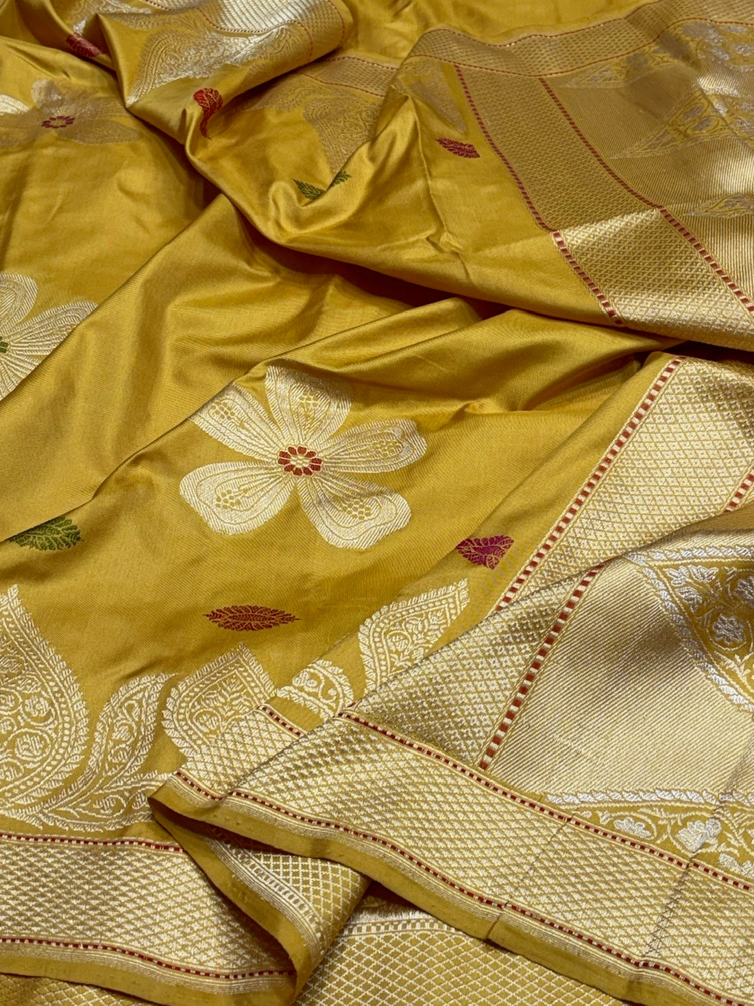 Mustard Yellow Handwoven Pure Banarasi Ektara Silk Saree