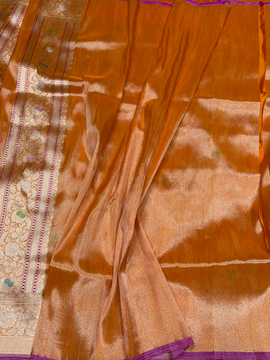 Orange Handwoven Banarasi Pure Silk Tissue Saree