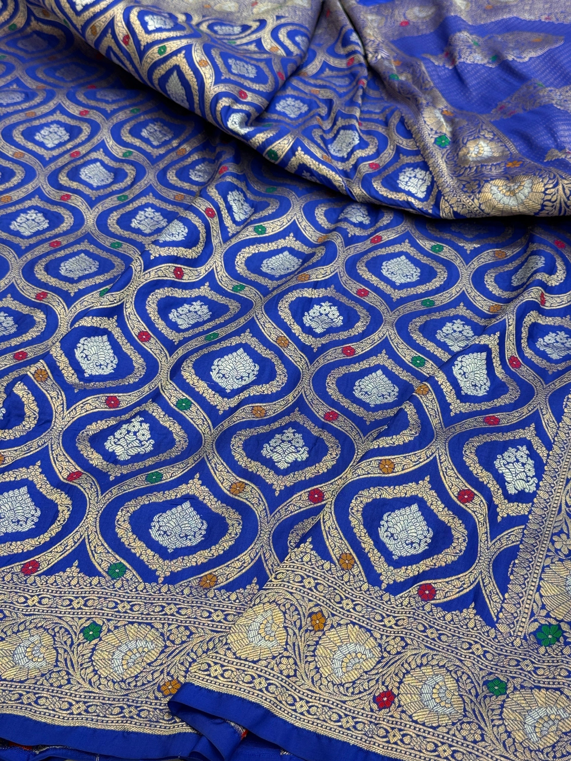 Royal Blue Banarasi Minakari Pure Katan Silk Saree | Pure Silk | Minakari Work | Cutwork Technique | Banarasi Katan Silk Saree