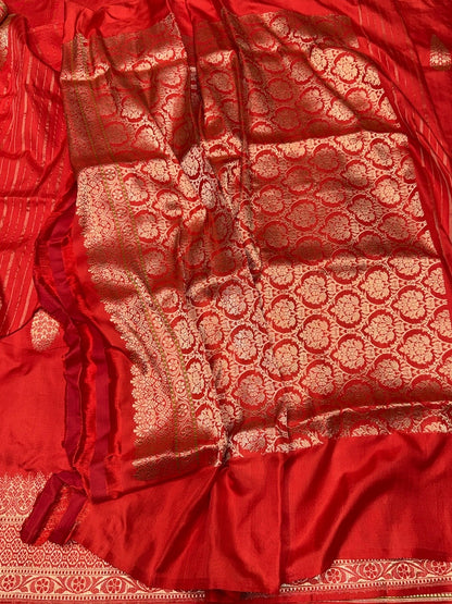 Orange Handwoven Pure Banarasi Ektara Silk Saree