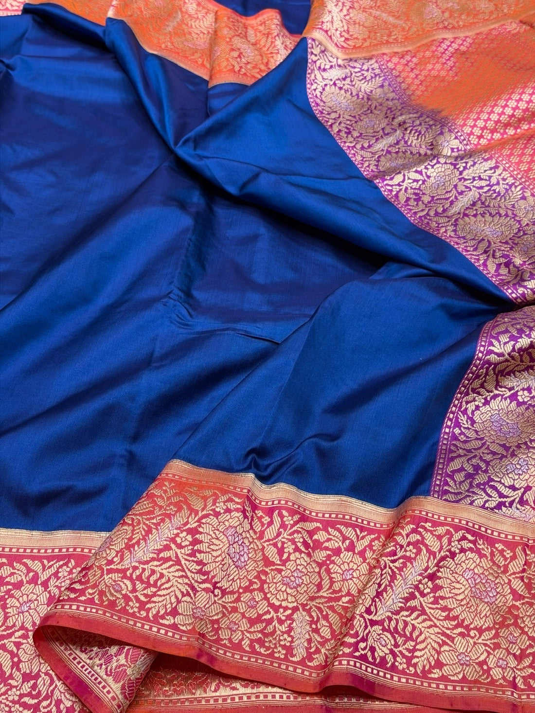 Navy Blue Handwoven Pure Banarasi Ektara Silk Saree – Kadwa Iktara Weave, Pure Mulberry Silk