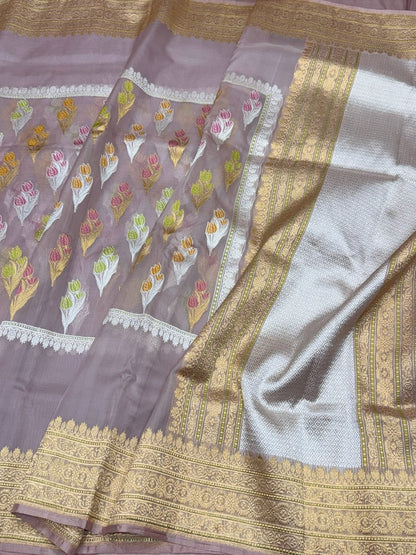 Mauve Handwoven Pure Organza Silk Saree