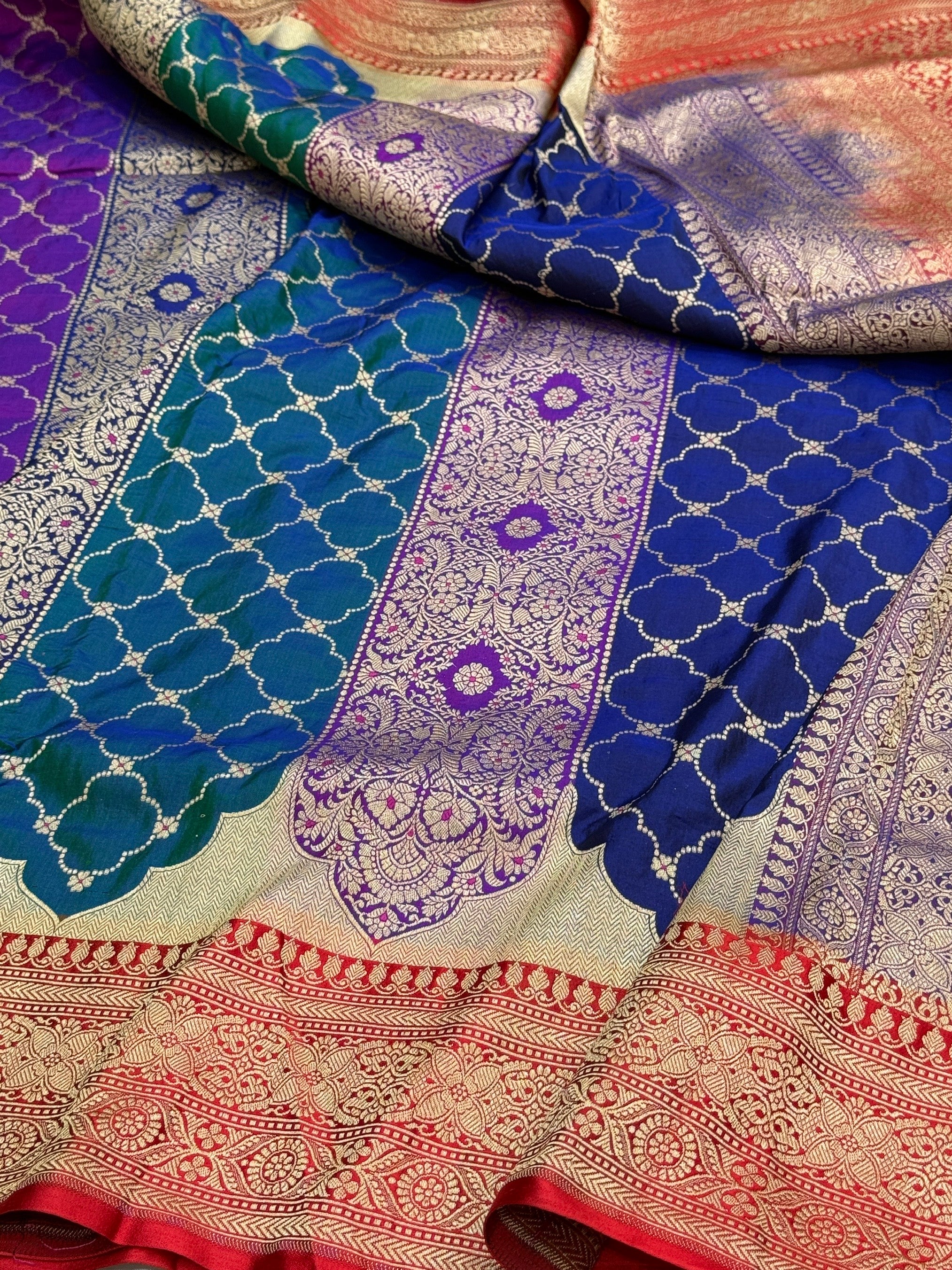 Multicolour Banarasi Pure Silk Saree – Cutwork Weave in 100% Pure Katan Silk