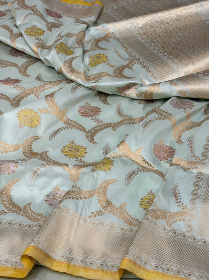 Ice Blue Handwoven Pure Banarasi Katan Silk Saree