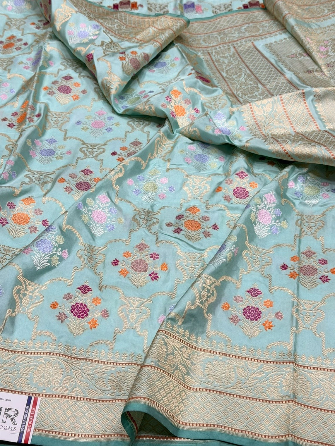 Sky Blue Handwoven Pure Banarasi Silk Saree