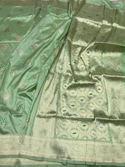 Pista Green Handwoven Pure Banarasi Silk Saree