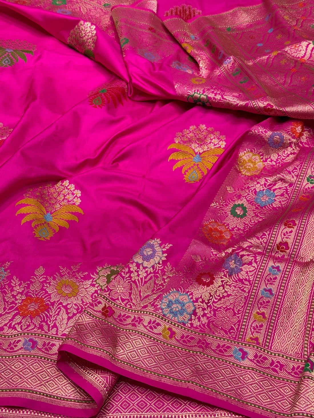 Rani Pink Handwoven Pure Banarasi Ektara Silk Saree