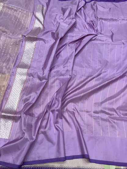 Lavender Handwoven Pure Banarasi Tissue Saree in Kadwa Weave | Pure Katan Tissue Silk