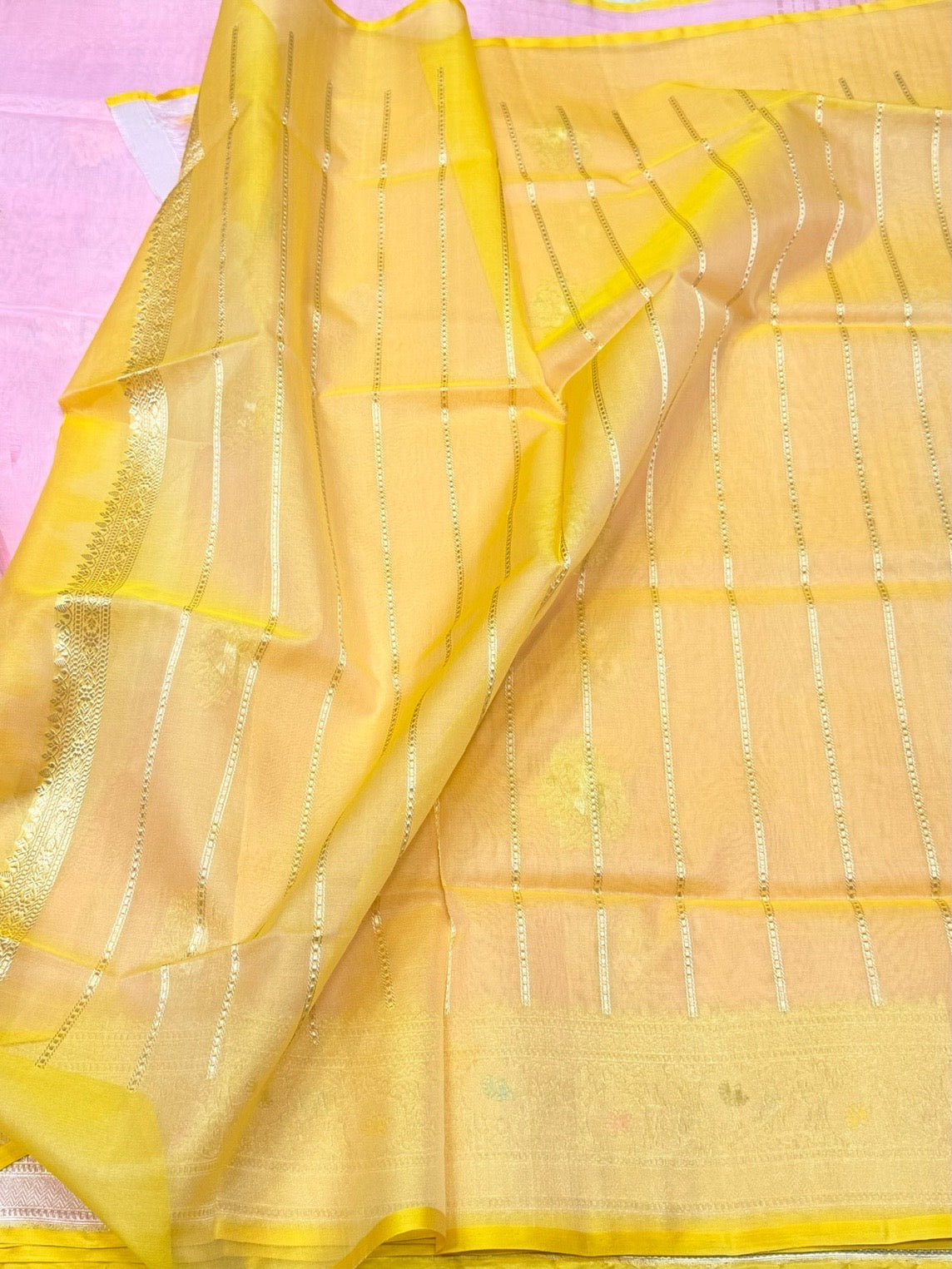 Baby Pink Handwoven Pure Organza Silk Saree
