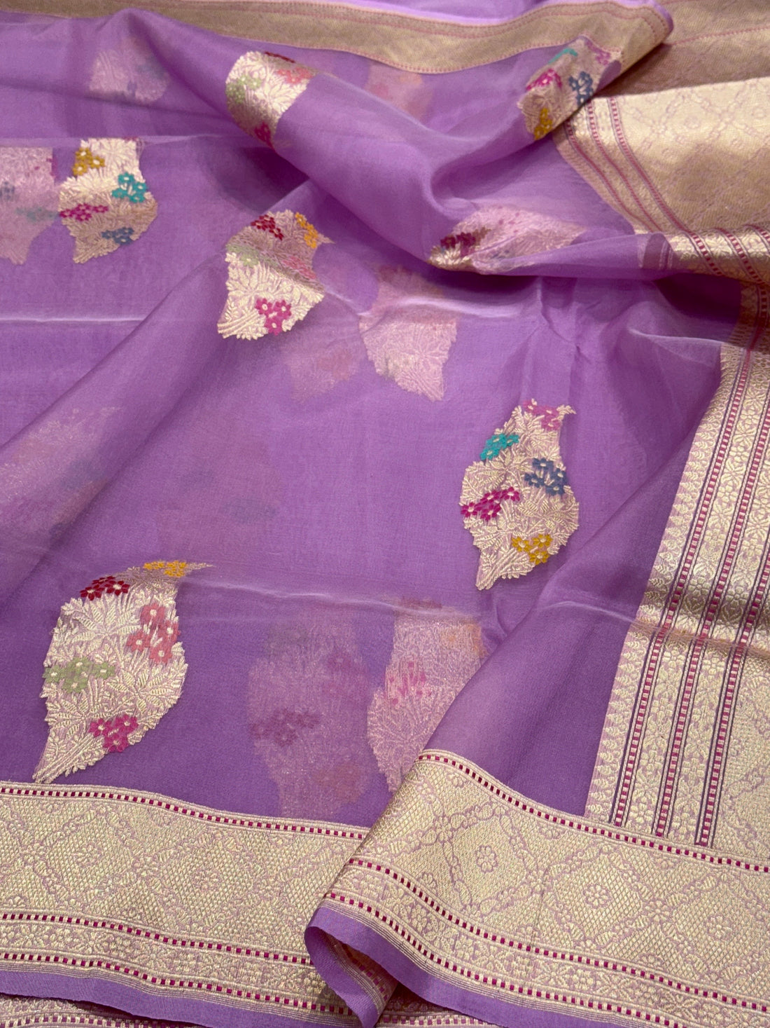 Lavender Handwoven Pure Organza Silk Saree