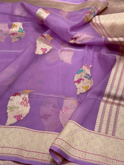 Lavender Handwoven Pure Organza Silk Saree