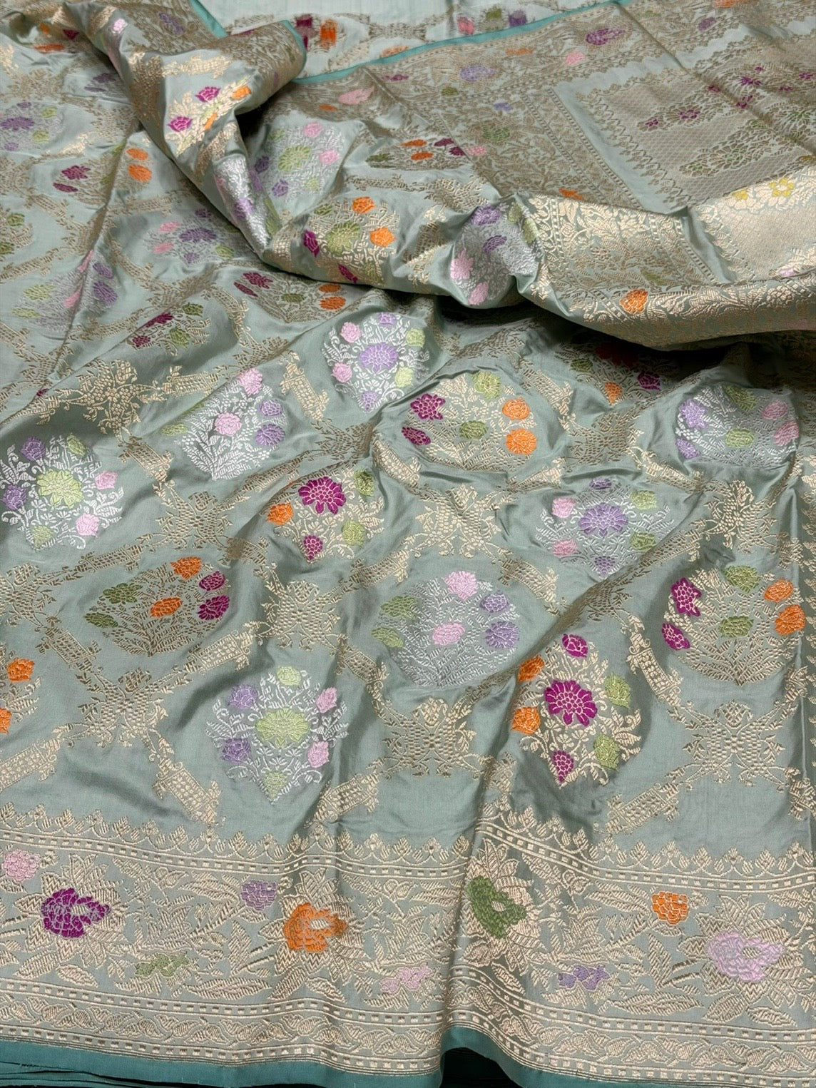 Pista Green Handwoven Pure Banarasi Silk Saree – Kadwa Meenakari Jaal | Authentic Banaras Handloom