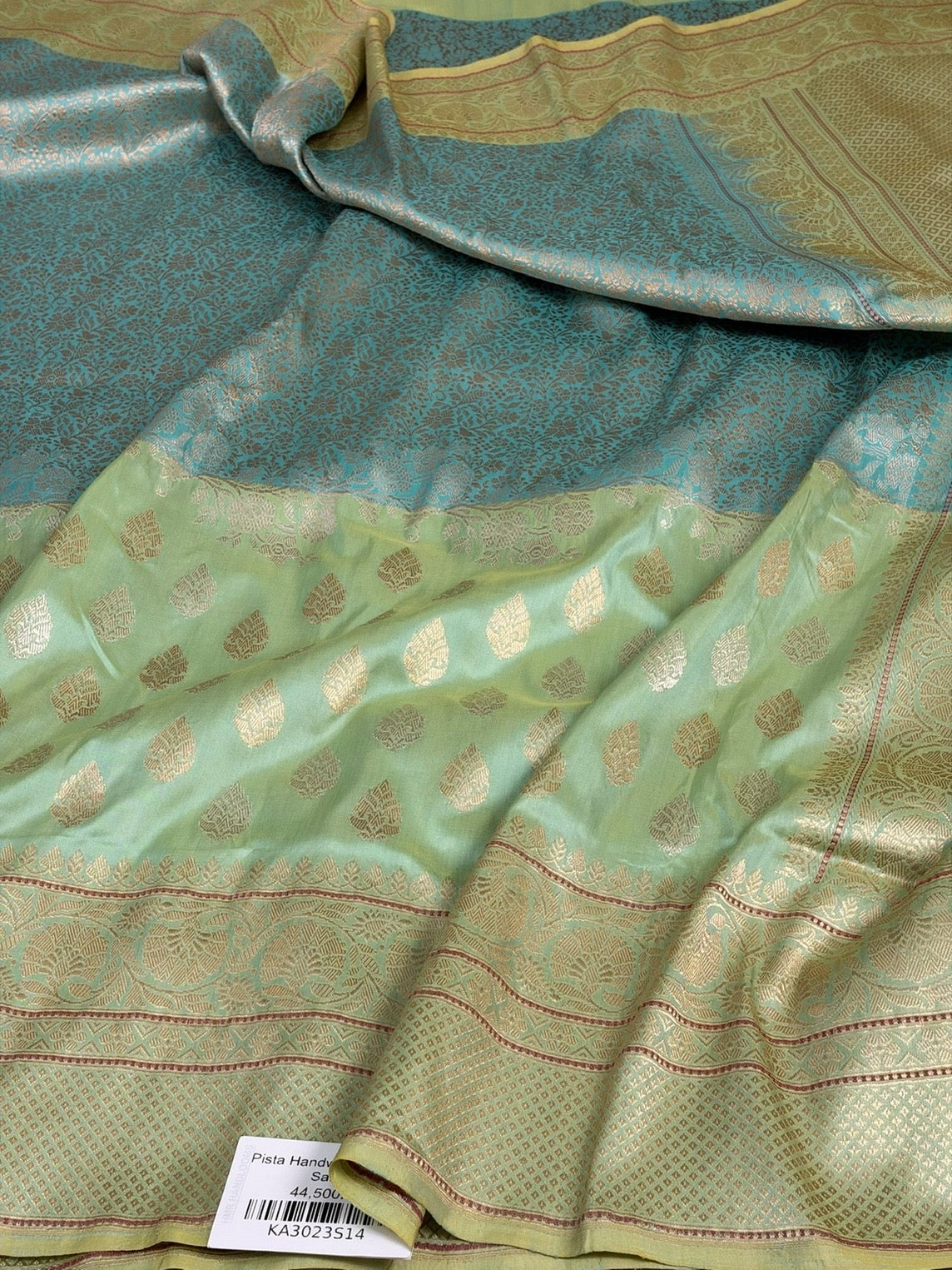 Pista Handwoven Banarasi Katan Silk Saree – Luxury Kadwa Handloom