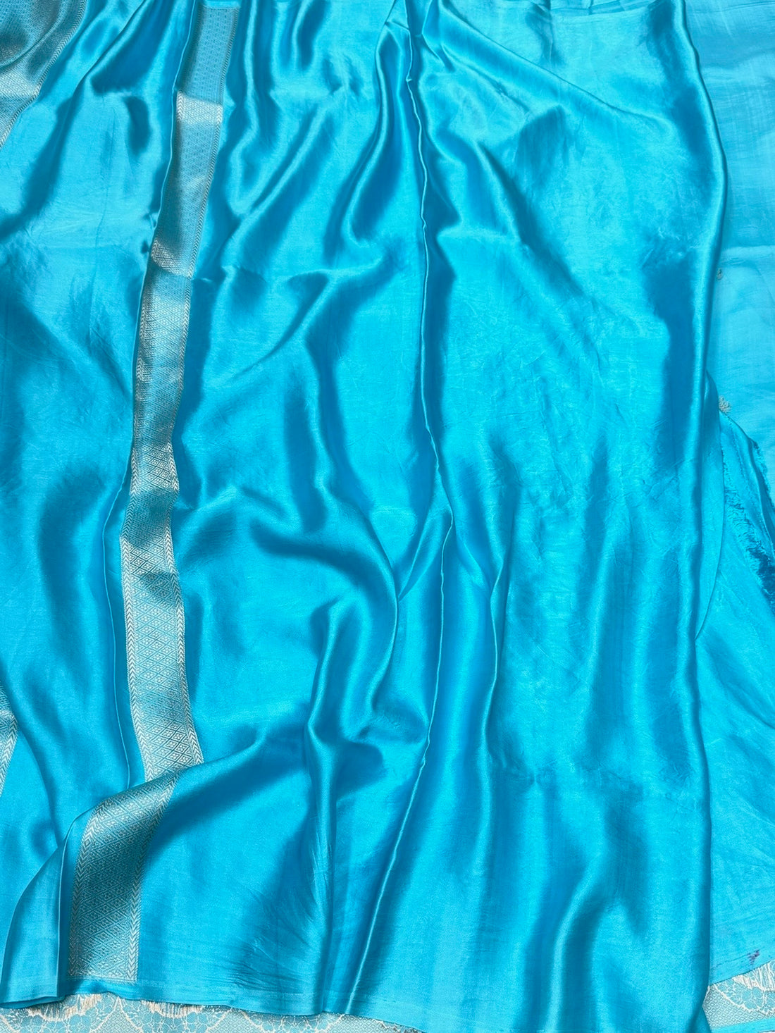 Sky Blue Handwoven Pure Mashru Banarasi Satin Silk Saree – Kadwa Weave | Authentic Banaras Handloom