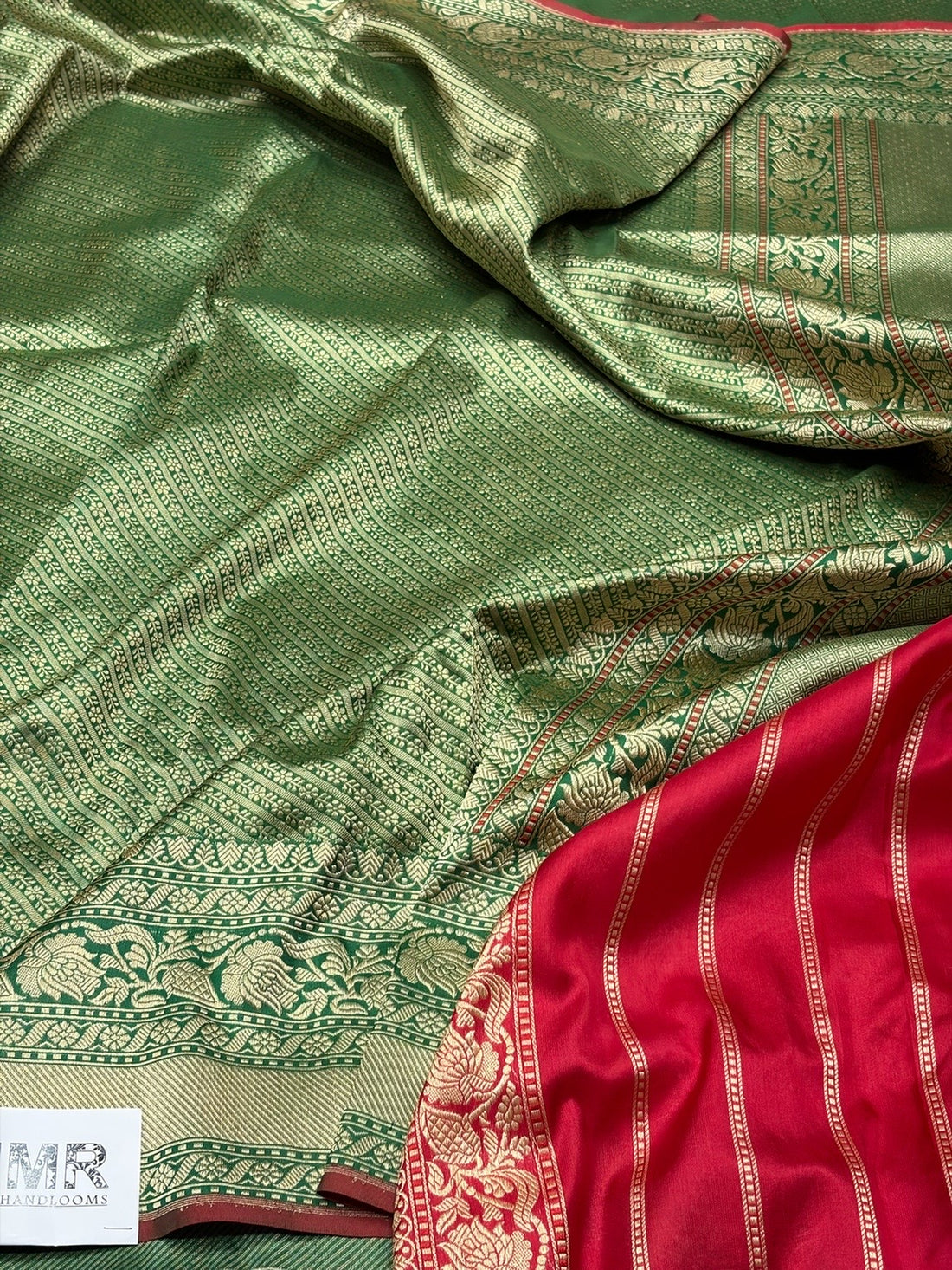 Bottle Green Handwoven Pure Banarasi Silk Brocade Saree