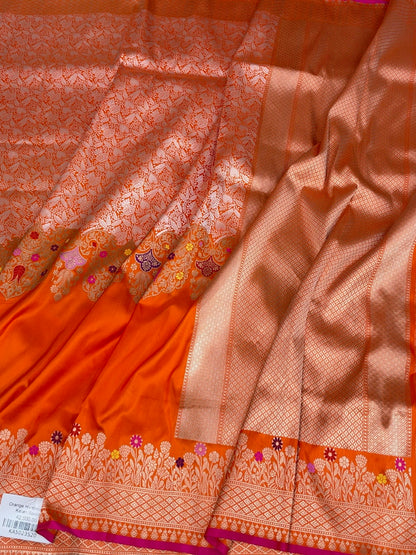 Orange Handwoven Pure Banarasi Katan Silk Saree