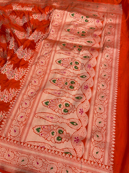 Orange Banarasi Minakari Pure Silk Saree