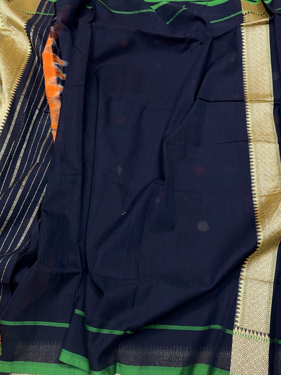Navy Blue Handwoven Banarasi Pure Cotton Saree