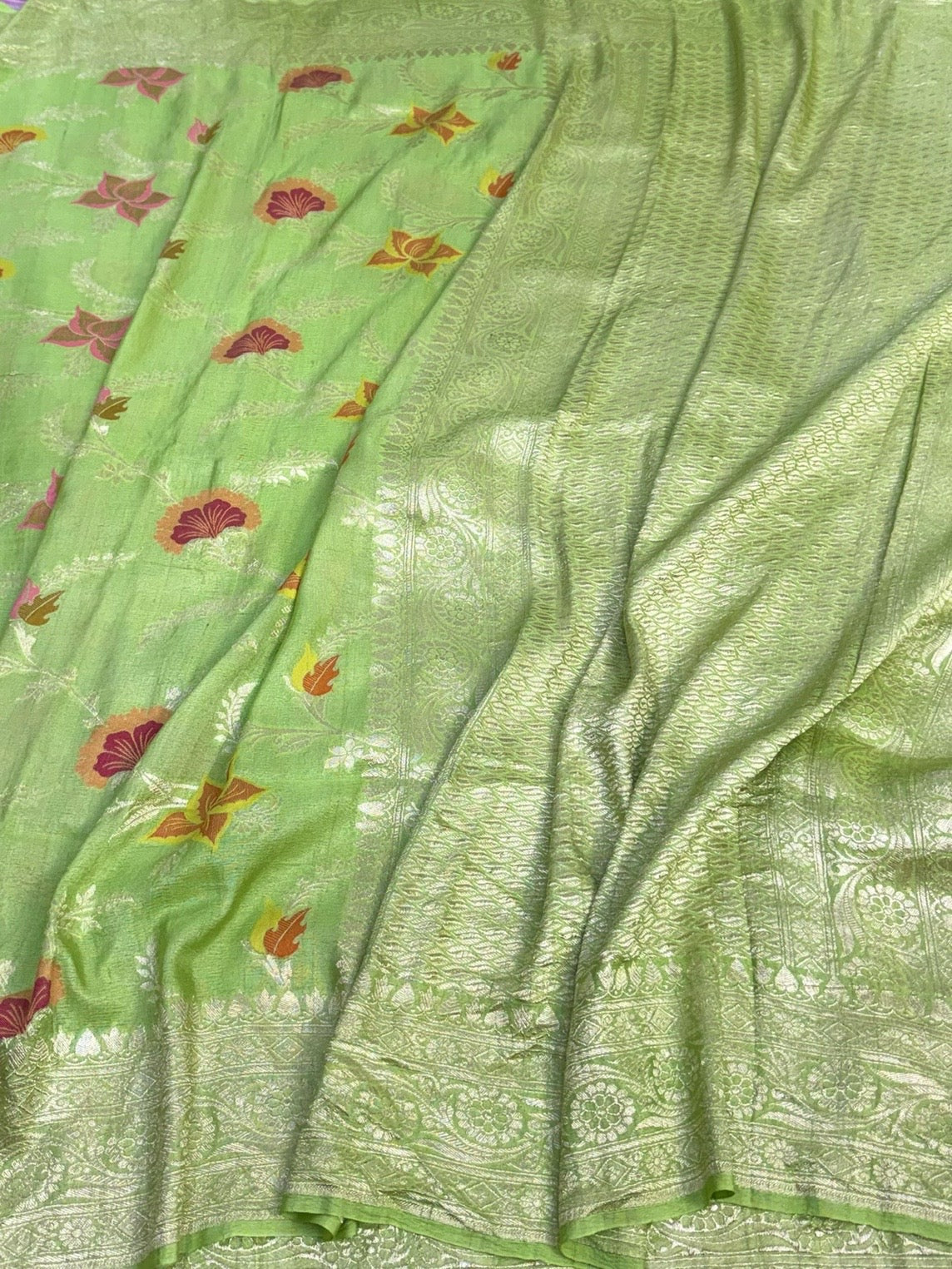 Pista Green Banarasi Pure Tussar Georgette Saree