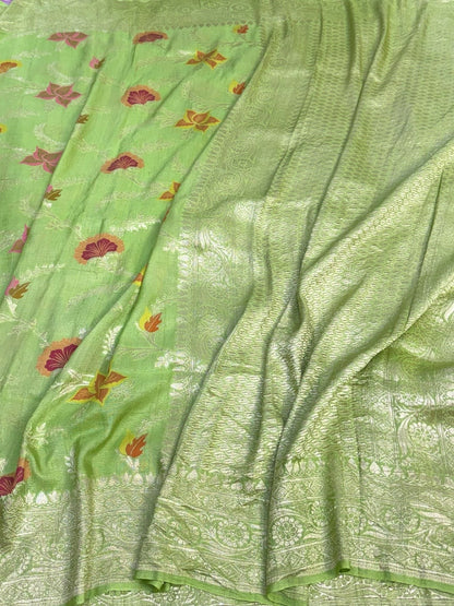 Pista Green Banarasi Pure Tussar Georgette Saree