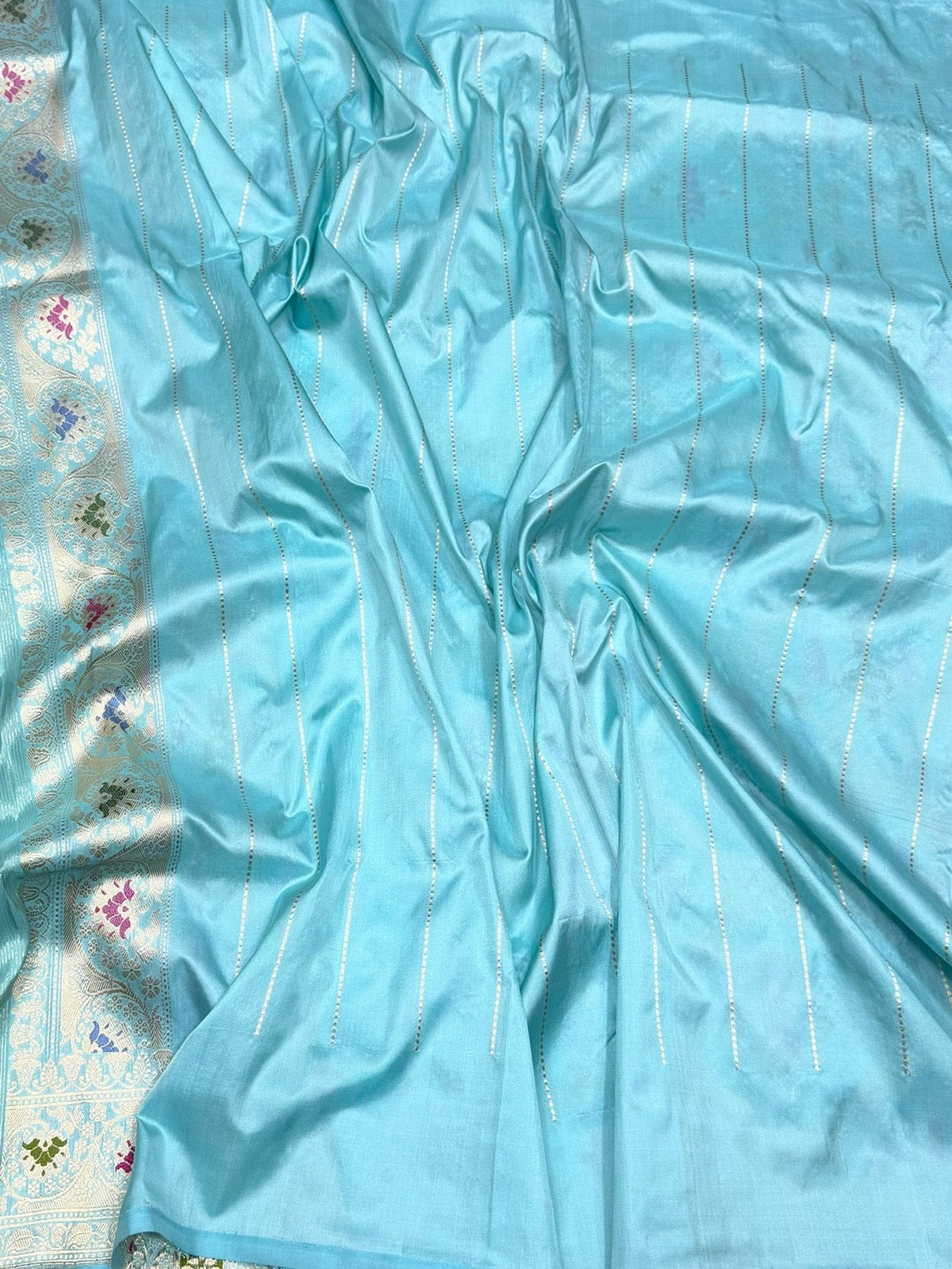 Sky Blue Handwoven Pure Banarasi Silk Saree in Kadwa Weave