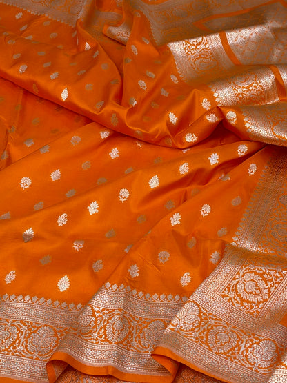 Orange Banarasi Pure Katan Silk Saree