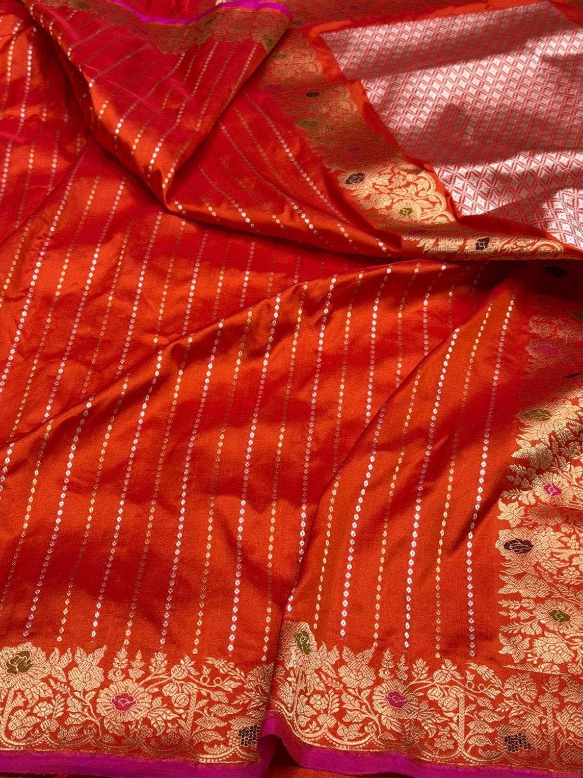 Orange Handwoven Pure Banarasi Silk Saree