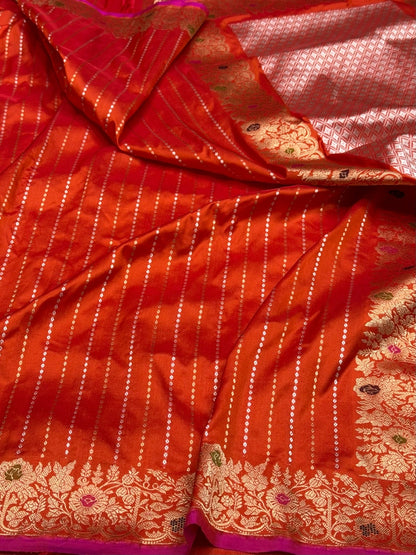 Orange Handwoven Pure Banarasi Silk Saree