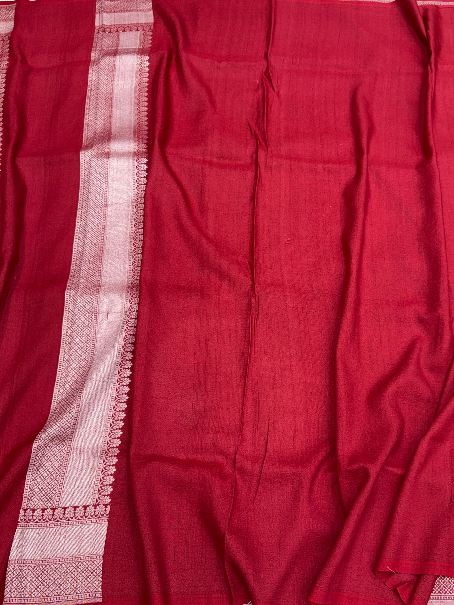 Red Banarasi Pure Tussar Georgette Saree