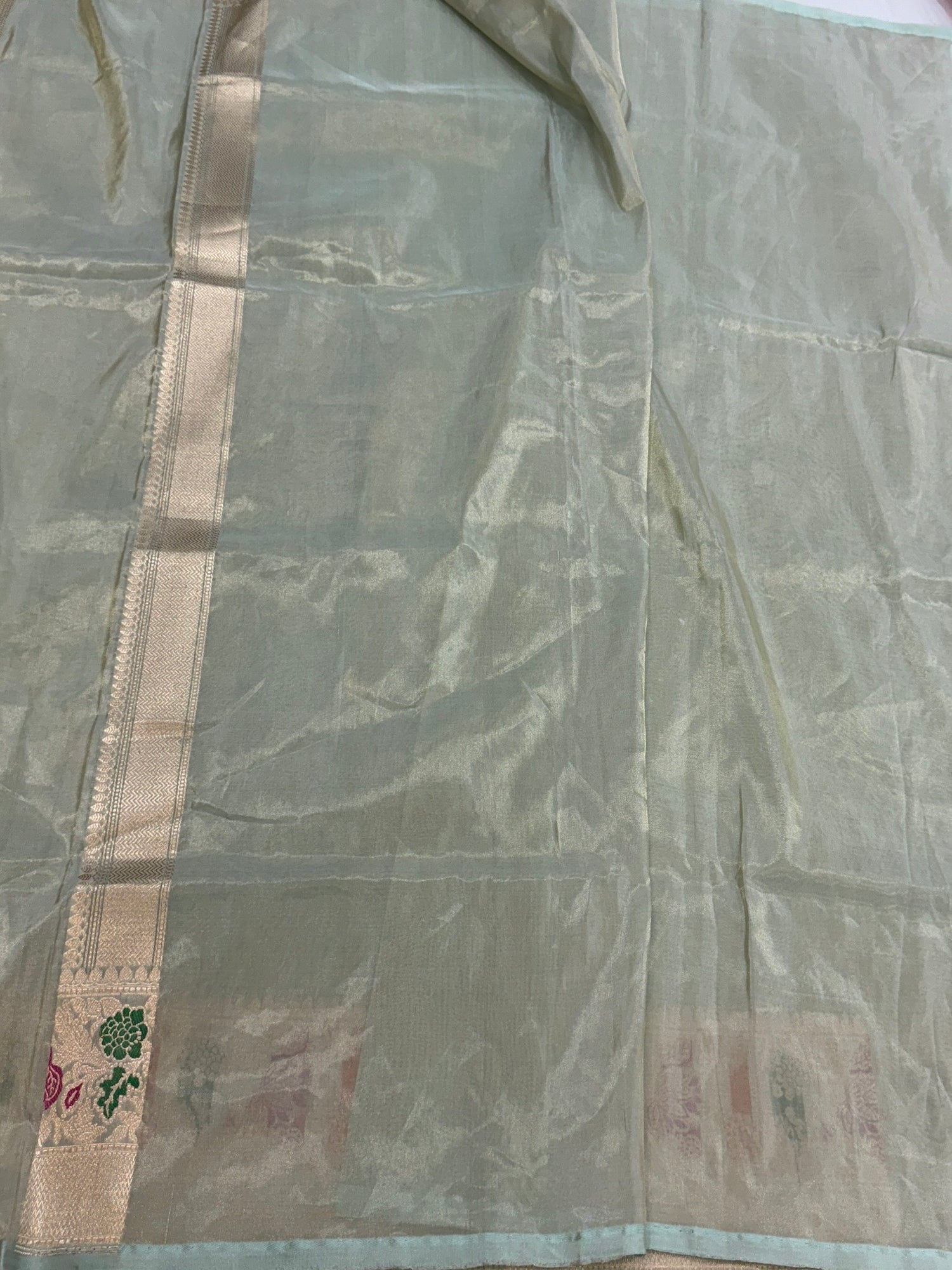 Pista Handwoven Pure Banarasi Tissue Silk Saree