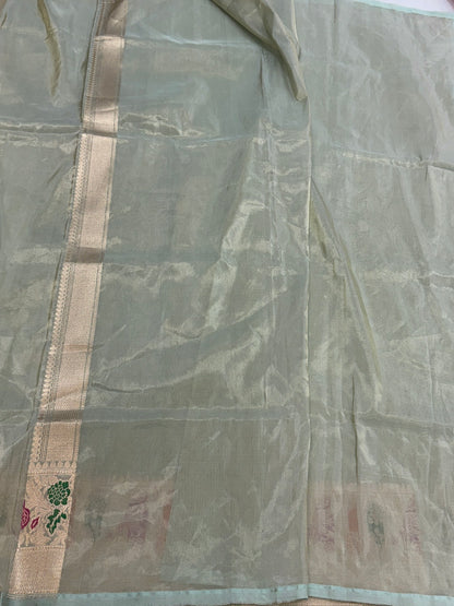 Pista Handwoven Pure Banarasi Tissue Silk Saree