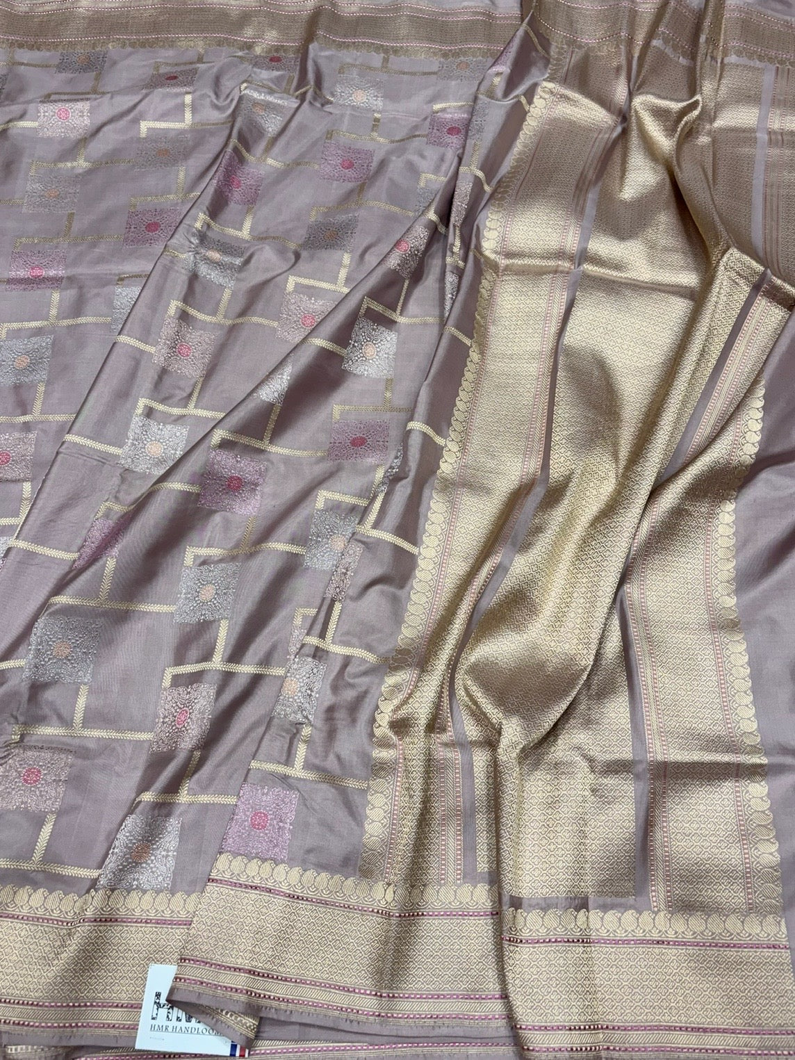 Mauve Handwoven Pure Banarasi Silk Saree – Kadwa Weave in 100% Katan Mulberry Silk