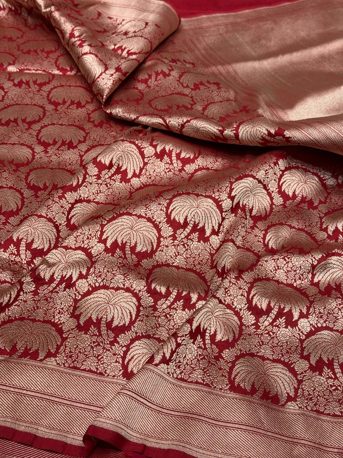 Red Banarasi Pure Silk Brocade Saree | Luxurious Katan Silk with Intricate Weave