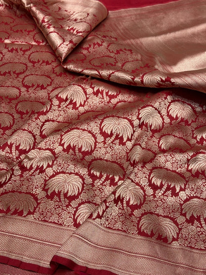 Red Banarasi Pure Silk Brocade Saree | Luxurious Katan Silk with Intricate Weave