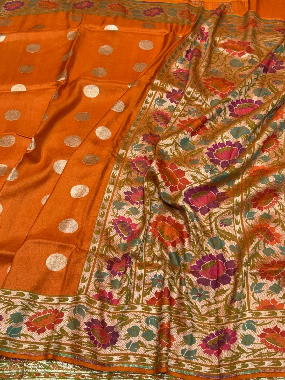 Orange Paithni Border Pure Tussar Georgette Saree