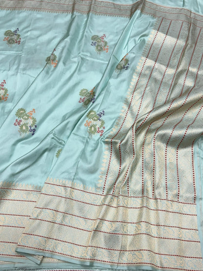 Sky Blue Handwoven Pure Banarasi Ektara Silk Saree – Kadwa Iktara Weave, Pure Mulberry Silk