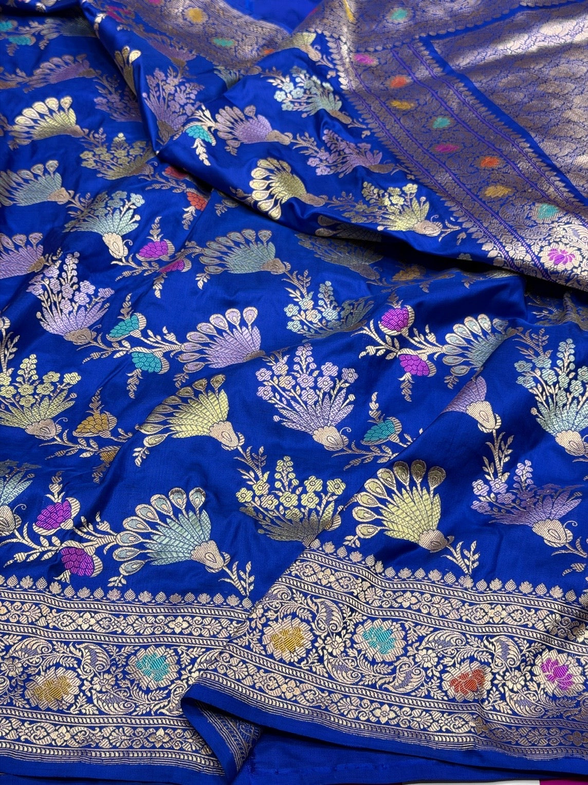Royal Blue Handwoven Pure Banarasi Silk Saree in Kadwa Weave